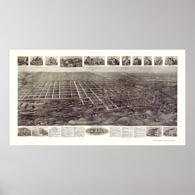 Pen Argyl, PA Panoramic Karta - 1916 Poster (Framsidan)