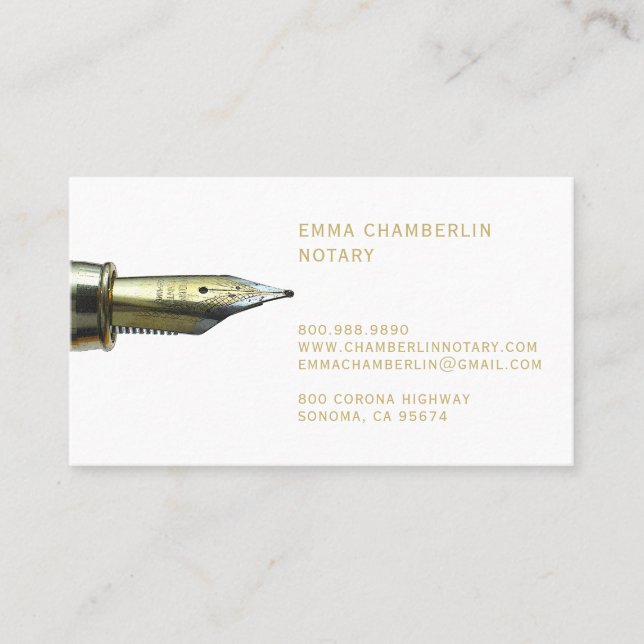 Pen Guld av Notarius publik Guld Fontän Visitkort (Framsida)