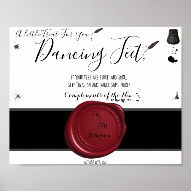 Pen & Inkwell Dancing Feet Flinflip flops Bröllop Poster (Framsidan)