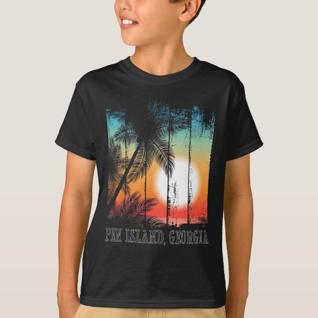 Pen Island Georgia Beach Handflatan Vacation Surfa T Shirt (Framsida)