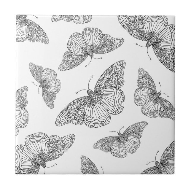 Pen och Bläck Butterfly Mönster Kakelplatta (Framsidan)