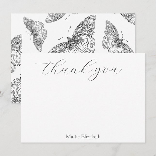 Pen och Bläck Butterfly Mönster Tack Kort (Fram/baksida)