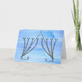 Pen och Bläck Finare Chanukah Menorah på Blå Fält Helgkort