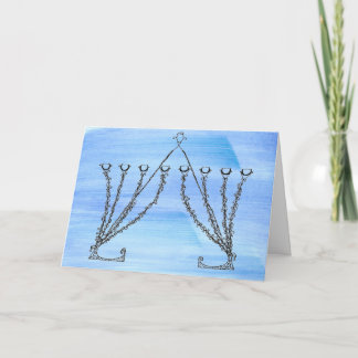 Pen och Bläck Finare Chanukah Menorah på Blå Fält Helgkort