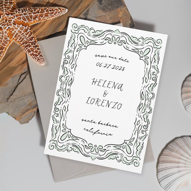 Pen och Bläck Loose Teckning Seafoam Grönt Spara Datumet (Skapare uppladdad)