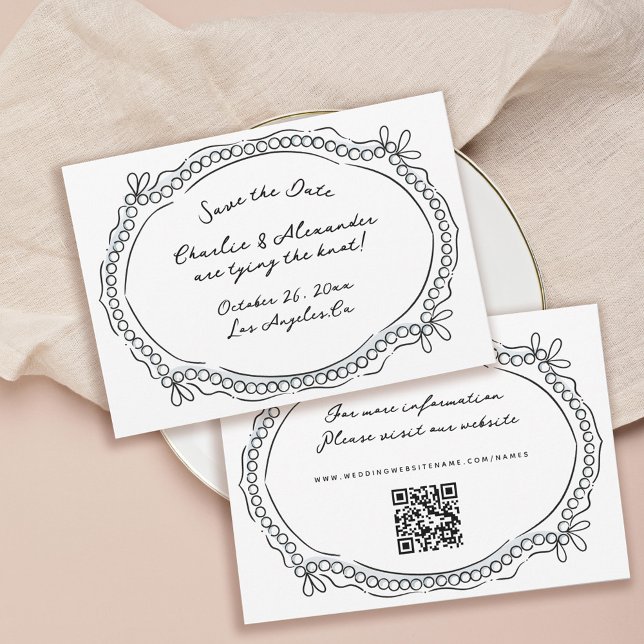 Pen och Bläck Rosett band och pärlor Spara Datumet (Skapare uppladdad)