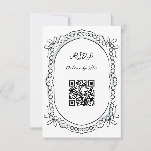 Pen och Bläck Rosett band och Pearls QR-kod OSA Kort (Framsida)