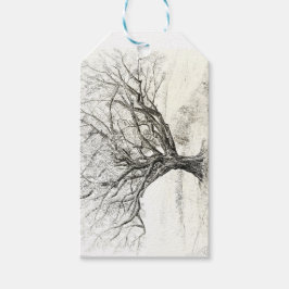 Pen och Bläck Träd teckning Presentetikett