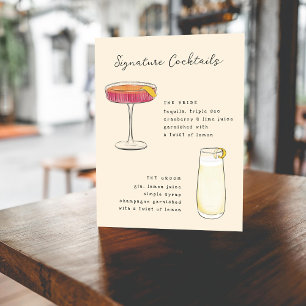 Pen och Bläck Whimsical Hand plockade Cocktails Si Poster