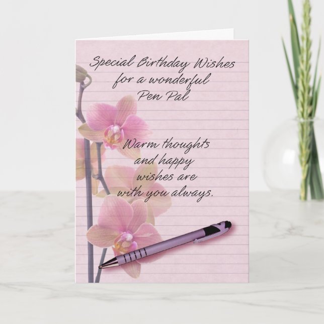 Pen Pal Birthday Card med skrivpapper för blommigt Kort (Front)
