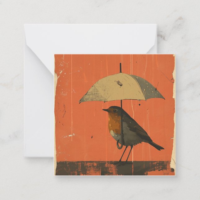 Pen & Puddles: Minimalistiskt Robin Cards Anteckningskort (Framsida)
