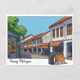 Penang Malaysia Georgetown Karikatyrteckning Vykort