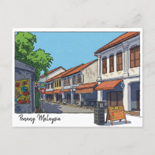 Penang Malaysia Georgetown Karikatyrteckning Vykort
