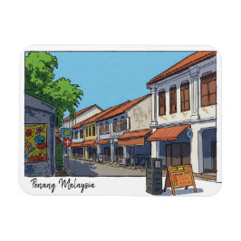 Penang Malaysia Georgetown Tecknad Magnet
