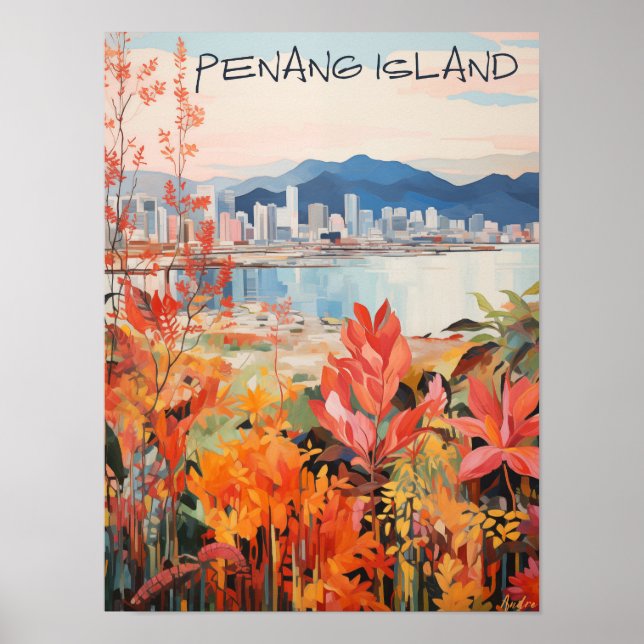 Penang Malaysia Resa Stad Målning Estetik Poster (Framsidan)