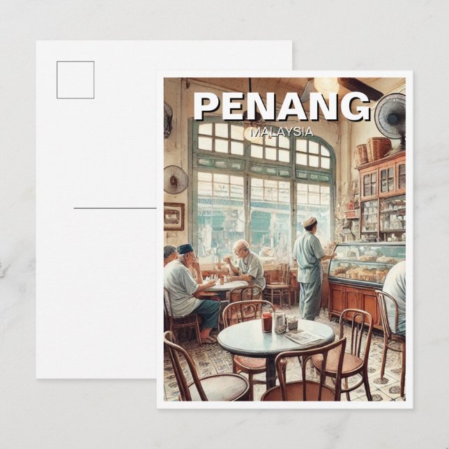 Penang Malaysia Shophouse Kopitiam Resa Vykort (Fram/baksida)