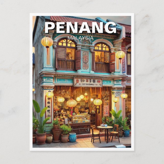 Penang Malaysia Shophouse Storefront Travel Vykort (Framsida)