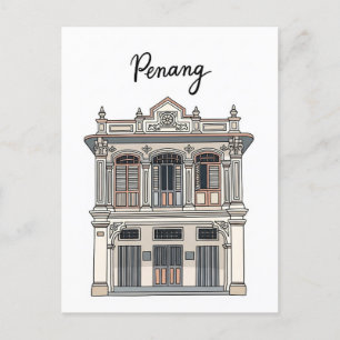Penang Malaysia Shophouse Storefront Travel Vykort
