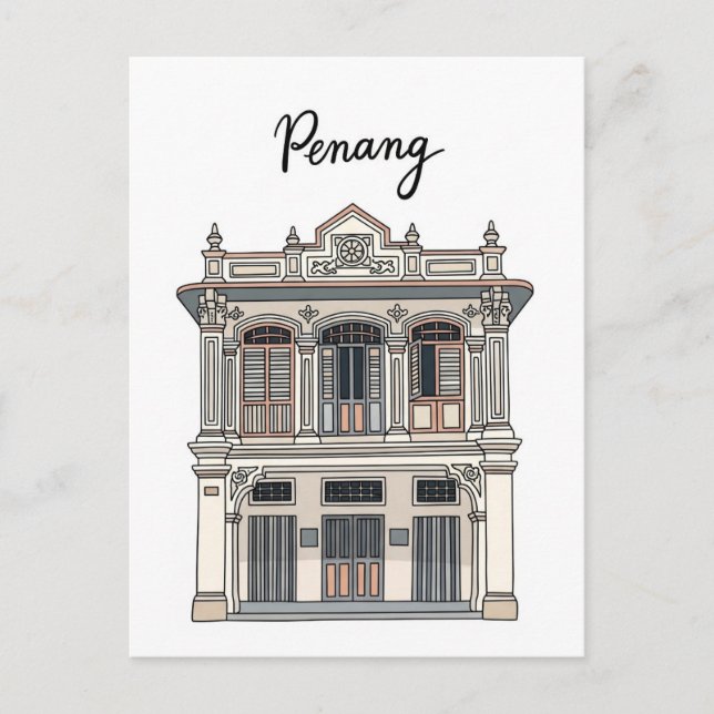 Penang Malaysia Shophouse Storefront Travel Vykort (Framsida)