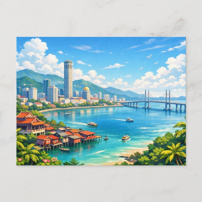 Penang Malaysia Skyline Postcard Vykort (Framsida)