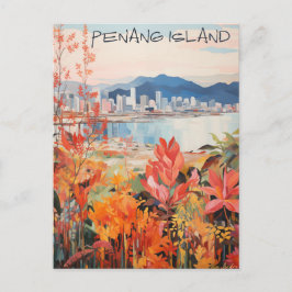 Penang Malaysia Travel City Painting Aesthetic Vykort
