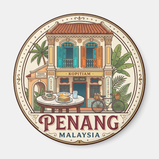 Penang Shophouse Kopitiam Malaysia Magnet (Framsidan)