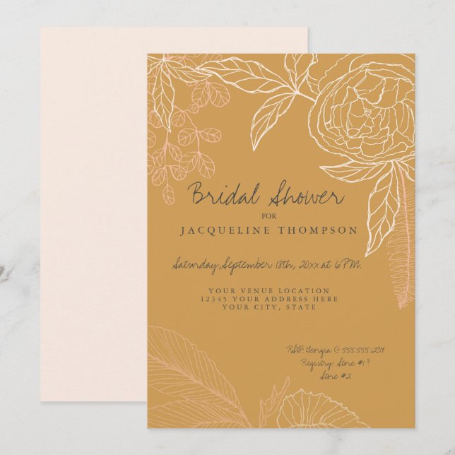 Pencialtecknet Harvest Guld Blommigt Peony Löv Inbjudningar (Fram/baksida)