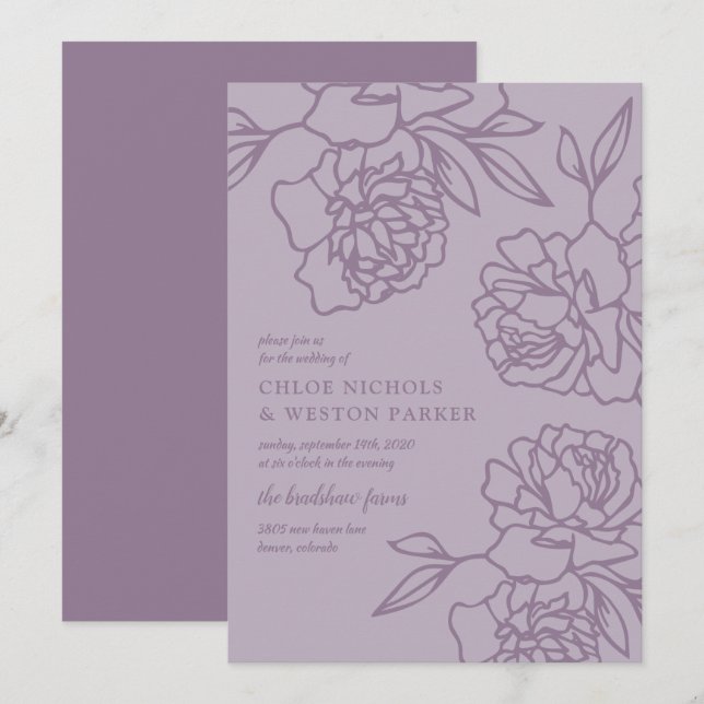 Pencieles Modern Lavender Bröllop Inbjudningar (Fram/baksida)