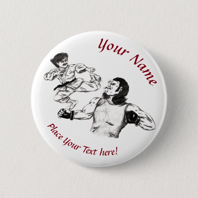 Pencil art Karate fighter mot MMA fighter battant Knapp (Framsida)