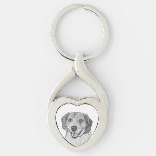 Pencil Beagle Hund Heart-Nyckelring Twisted Heart Silverfärgad Nyckelring