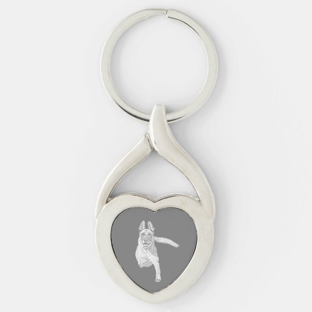 Pencil belgisk Malinois Heart-Nyckelring Twisted Heart Silverfärgad Nyckelring (Framsidan)