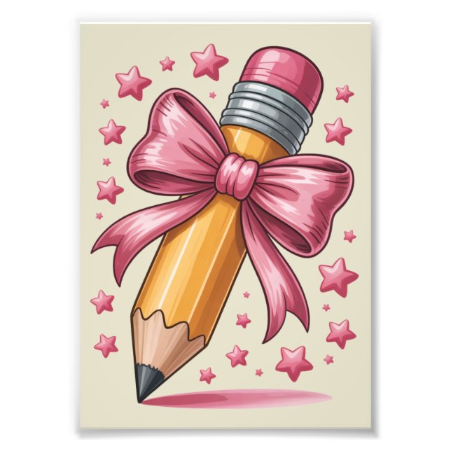 Pencil Coquette Bow Lärare Tacksamhet Skola Fototryck (Framsidan)