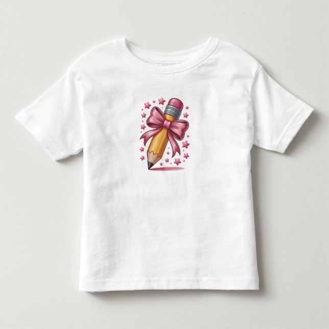 Pencil Coquette Bow Lärare Tacksamhet Skola T Shirt (Framsida)