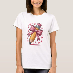 Pencil Coquette Bow Lärare Tacksamhet Skola T Shirt