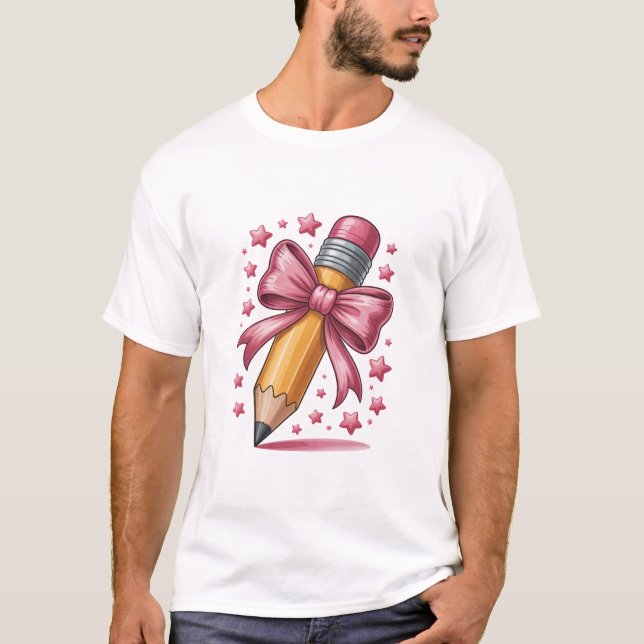 Pencil Coquette Bow Lärare Tacksamhet Skola T Shirt (Framsida)