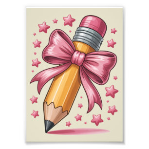 Pencil Coquette Bow Teacher Apprecidence School Fototryck