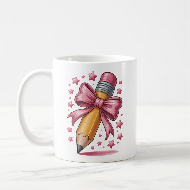 Pencil Coquette Bow Teacher Apprecidence School Kaffemugg (Vänster)