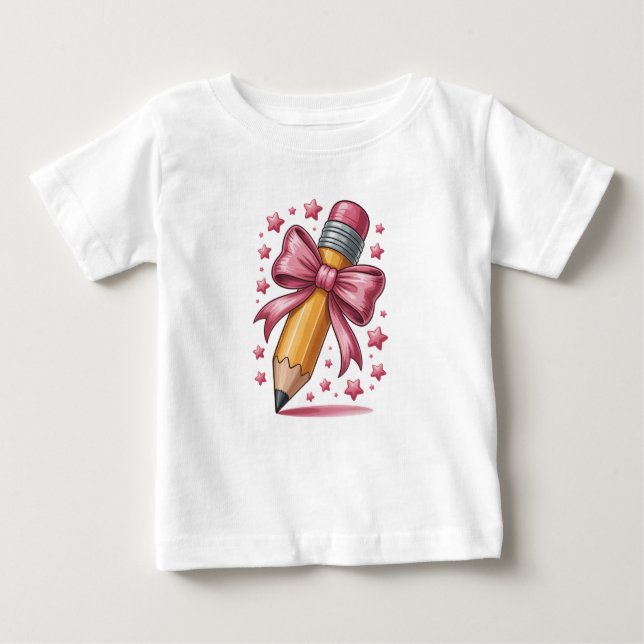 Pencil Coquette Bow Teacher Apprecidence School T Shirt (Framsida)