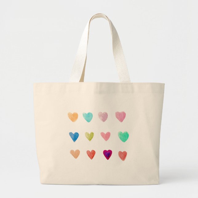 Pencil Crayon Hearts Tote Bag Jumbo Tygkasse (Framsidan)