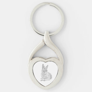 Pencil German Shepherd Heart Nyckelring