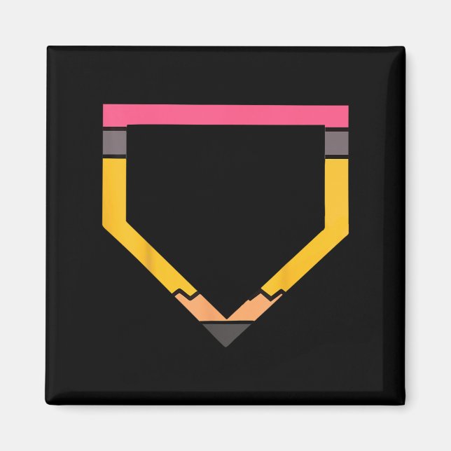 Pencil Home Plate Baseball Lovers Boys Kids Back T Magnet (Framsidan)