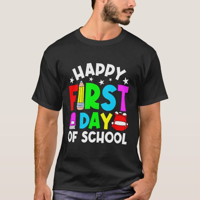 Pencil Lycklig första dagen av skolavläsning bakåt T Shirt (Framsida)