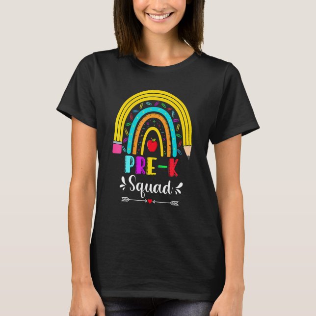 Pencil Rainbow Pre K Squad Back to school Teacher T Shirt (Framsida)