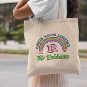Pencil Rainbow Teach Kärlek Inspire Monogram Tygkasse