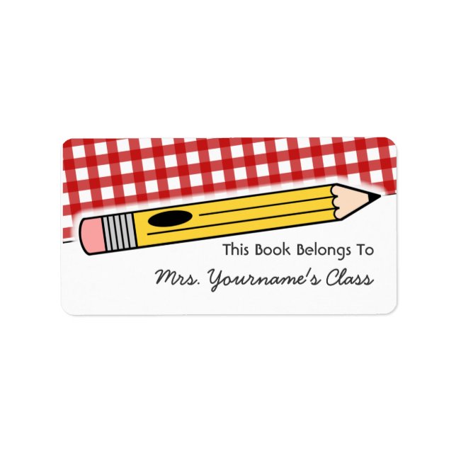 Pencil & Red Gingham School Bok-etikett Adressetikett (Framsidan)
