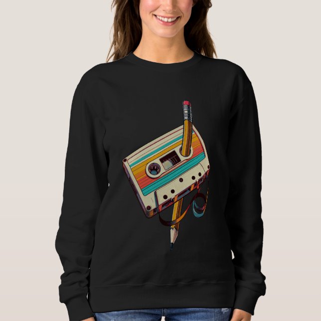 Pencil Rewind Cassette Old school Music Älskare Pa T Shirt (Framsida)