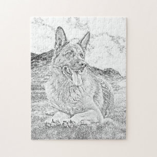 Pencil Ritad tysk Shepherd 252 pc Jigszawa Puzzle Pussel