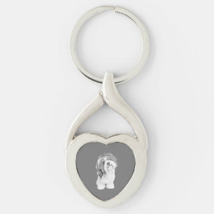 Pencil Shih Tzu Heart Nyckelring