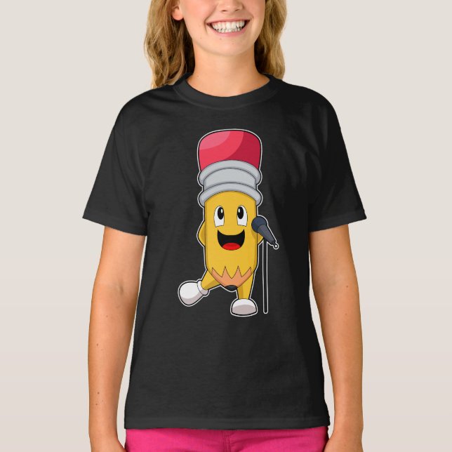 Pencil Singer Microphone Music T Shirt (Framsida)