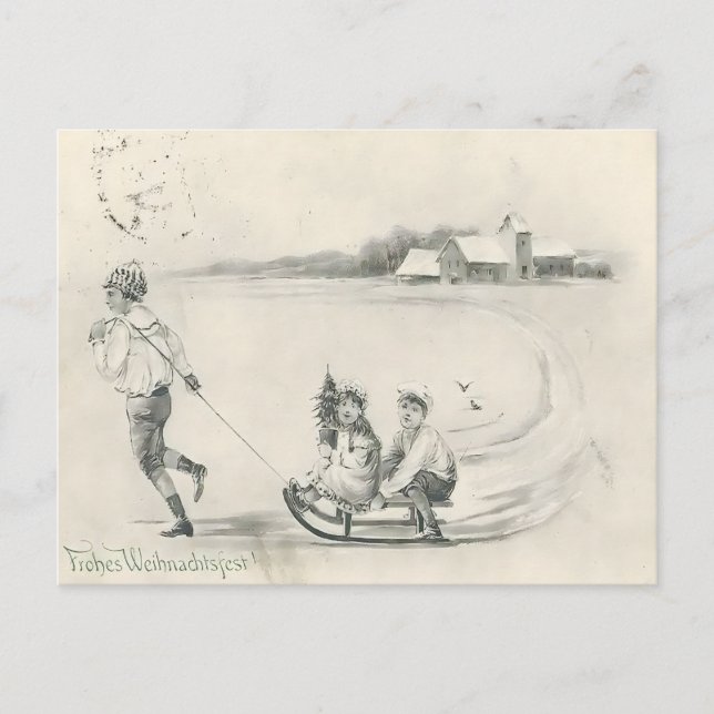 Pencil Sketch Antique Winter Farm Scene Vykort (Framsida)